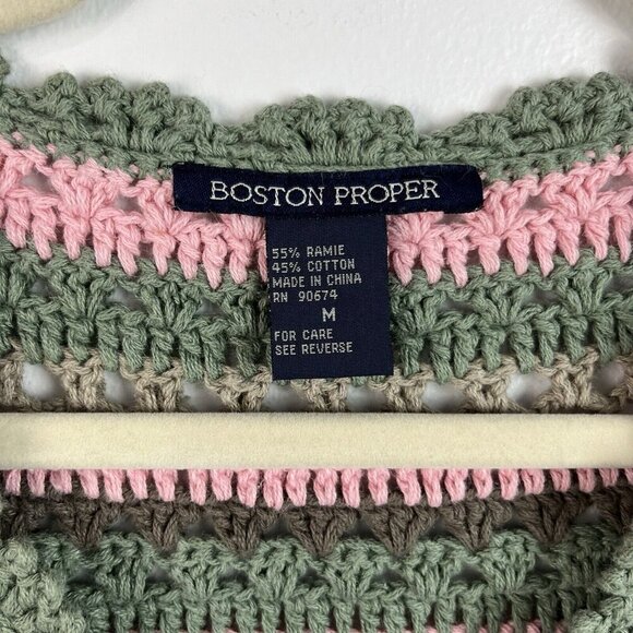 Boston Proper Crochet Cardigan Sweater‎ M Cropped One Button Granny Cottagecore - Picture 6 of 10